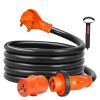 VEVOR 15 Feet RV Power Cord, 30 Amp, Heavy Duty STW 3*10AWG Generator Cord, NEMA TT-30P Male NEMA L5-30R Female Plug