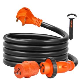 VEVOR 15 Feet RV Power Cord, 30 Amp, Heavy Duty STW 3*10AWG Generator Cord, NEMA TT-30P Male NEMA L5-30R Female Plug