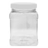 Pride of India | Clear Food Grade PET Plastic Square Grip Storage Jar w/ Cap | 64 Fluid Ounces 7-8 Cup Storage Capacity | Airtight Seal & Easy Handlin