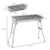 Outsunny 28" Stainless Steel Charcoal Barbecue Grill Portable Folding for Shish Kabob Camping Silver