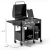 Outsunny 3 Burner Propane Gas Grill with Side Burner Barbecue Grill with Shelves, 37,000 BTU Output, 310 sq.in. Cooking Area