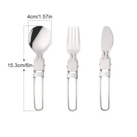 420 Camping Knife Cutlery Multi-function Table Knife Stainless Steel Pocket Knife Folding Fork Spoon Outdoor Survival Hand Tools (Color: Basic, Ships From: China)