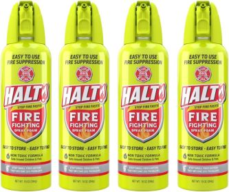 HALT! Handheld Fire Fighting Foam Spray – Non-Toxic, Easy to Use, Store, and Find in Emergency – Compact & Portable – Ideal for Home, Kitchen (size: 4 Pack)