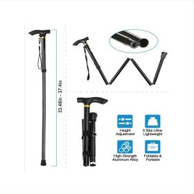 Black Male And Female Hikers Portable Mobility Aid Cane (Color: Black)